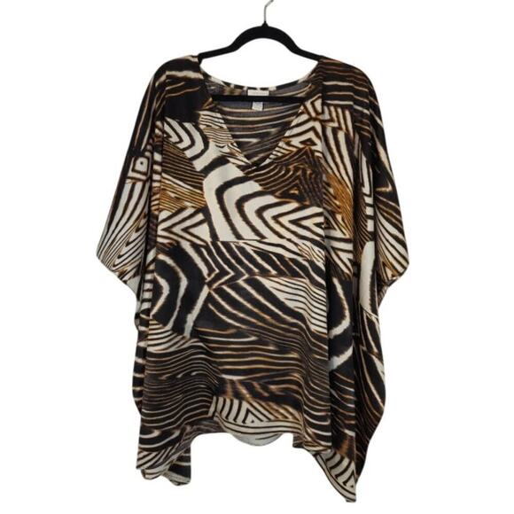 Chico's Animal Print Tunic Top Women Size L/XL Brown Bohemian Career Preppy - Picture 1 of 10